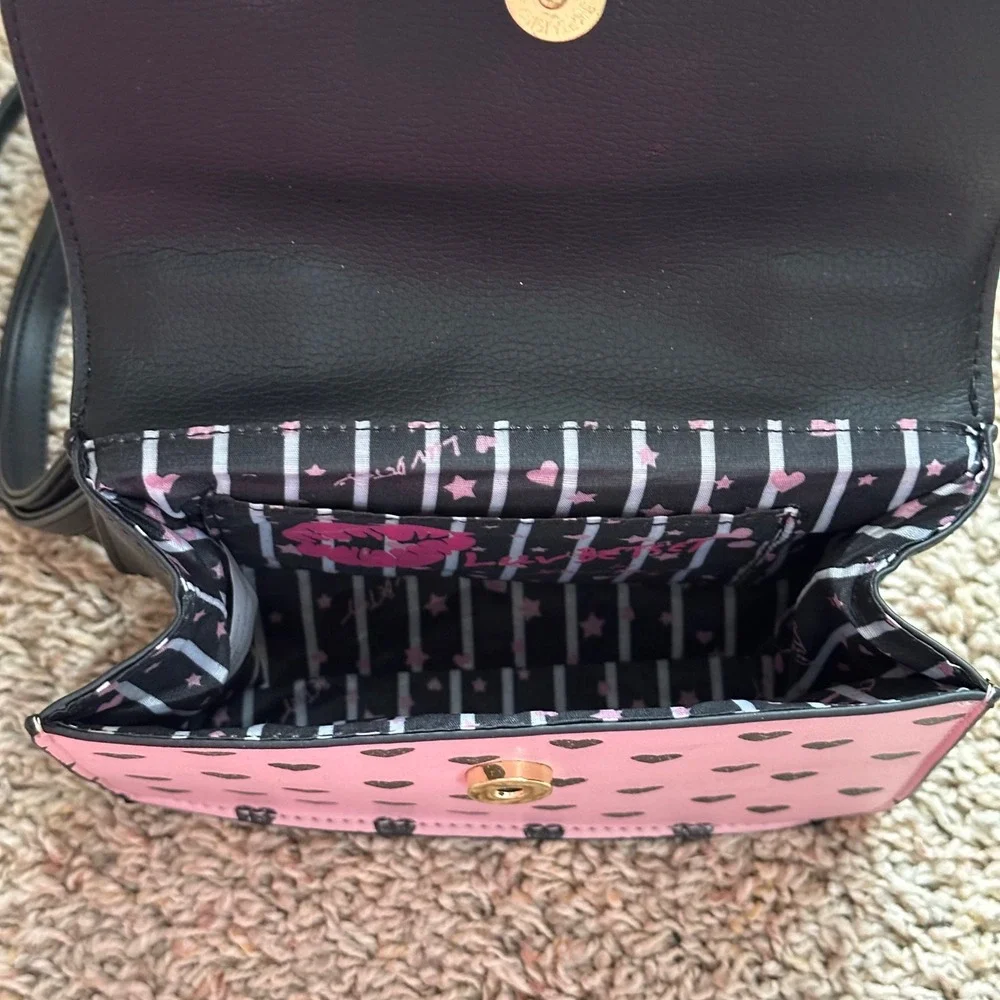 Luv Betsey by Betsey Johnson Crossbody Bag Women Small Pink Black Heart Coquette
